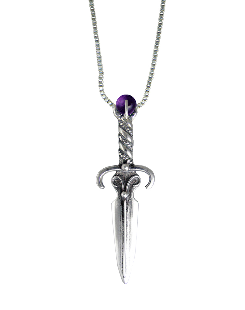 Sterling Silver Wizard's Helper Knife Dagger Pendant With Amethyst